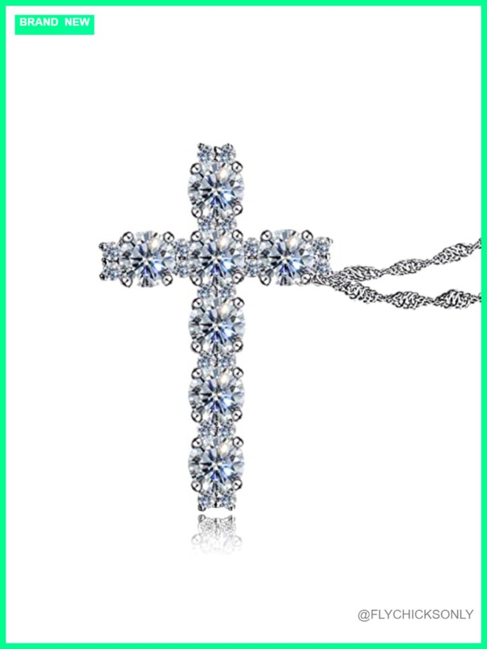 Moissanite Cross Pendant Necklace Platinum-Plated Sterling Silver